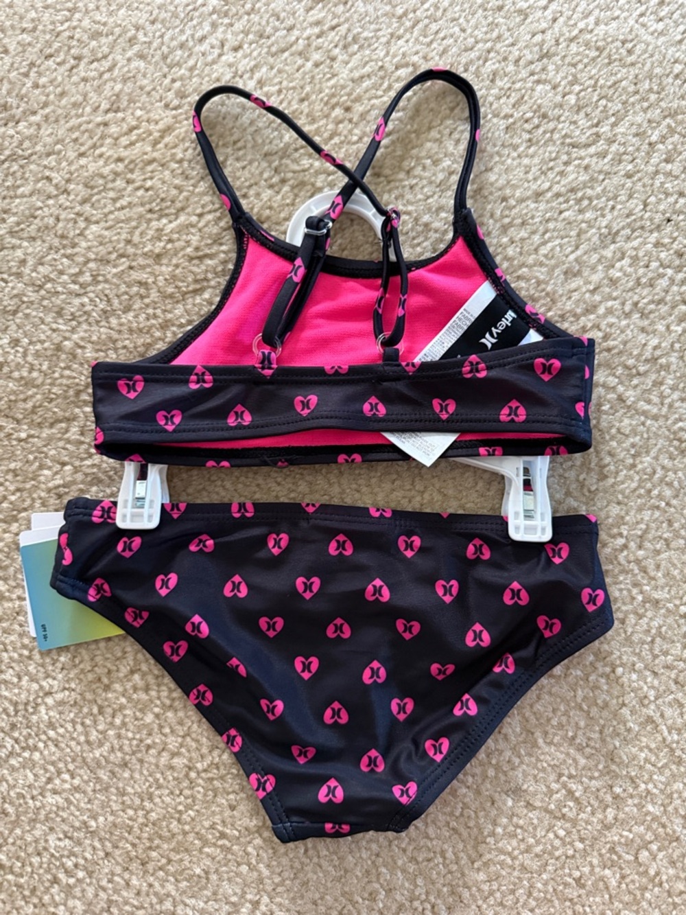 NWT Hurley Black & Hot Pink Girls Two-Piece Bikini Swim Set - Picture 2 of 4